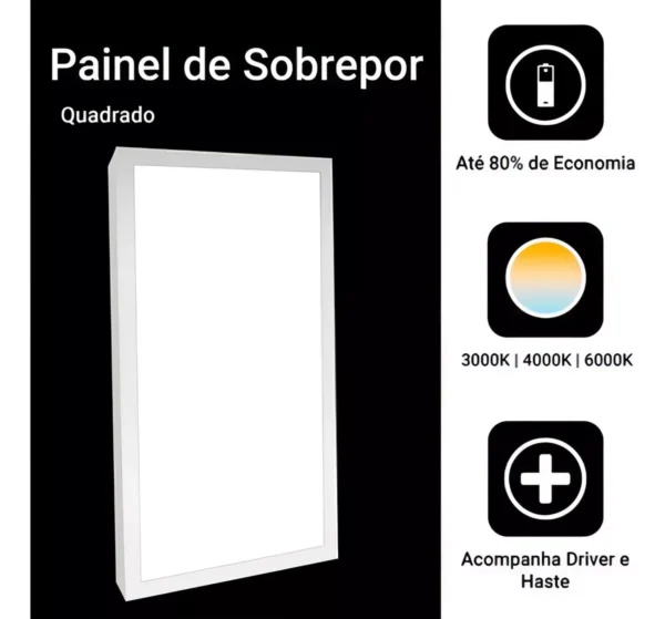 Luminária Painel Plafon Sobrepor Led 30x60cm 36w Retangular Cor Branco Quente 110v/220v - Image 4