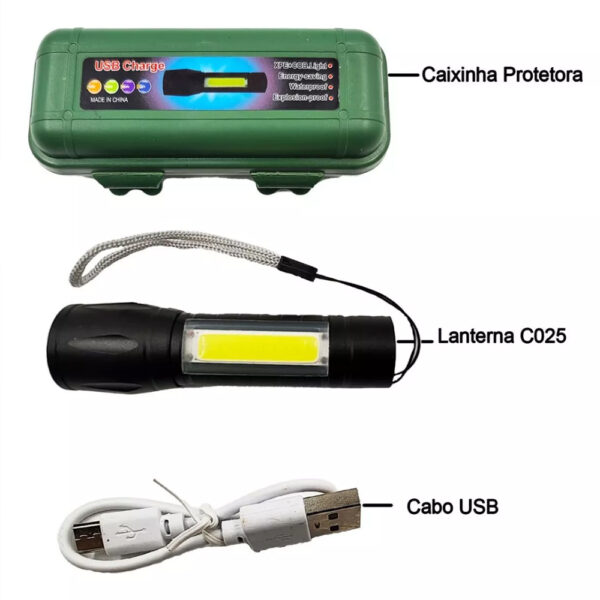 Lanterna Tatica Militar Longo Alcance Usb Led Zoom Forte Cor da lanterna Preto Cor da luz Branco - Image 4