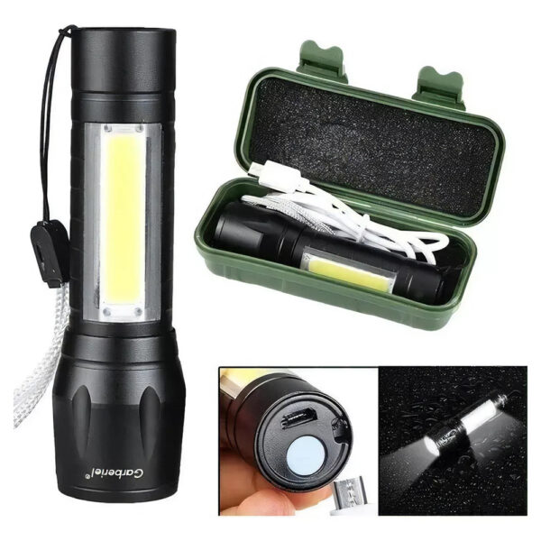 Lanterna Tatica Militar Longo Alcance Usb Led Zoom Forte Cor da lanterna Preto Cor da luz Branco